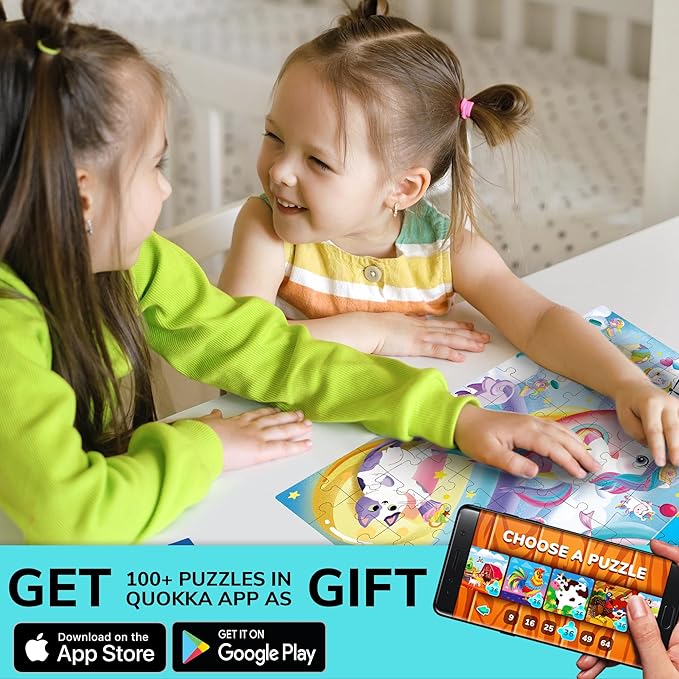 QUOKKA Puzzles for Kids Ages 4-6 - Set of 4x60 Jigsaw Puzzles for Toddlers 3-5 - Unicorn Princess Animals Toys for Children 6-8 yo - Gift Educational Game for Boys & Girls