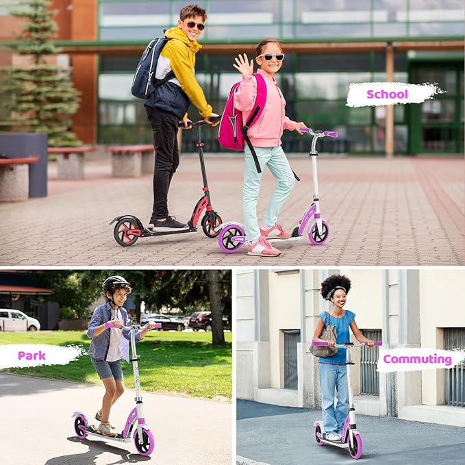 TONBUX Kick Scooter for Ages 6+, Dual Suspension Kids Scooter with Lightweight Aluminum Frame, Adjustable Handlebar Scooters for Kids, Teens and Adults