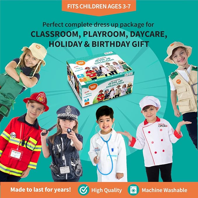 Born Toys Dress Up & Pretend Play Kids Costumes Set Ages 3-7, Washable Kids Dress Up Clothes for Play