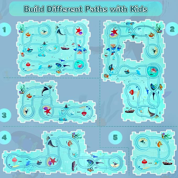 New Plastic Puzzles for Kids Ages 3-5 with Cute Vehicle, Toddler Puzzle Track Play Set Gift, Critical Thinking Educational Toys for 3-6 Year Old Boys & Girls, Montessori Toys