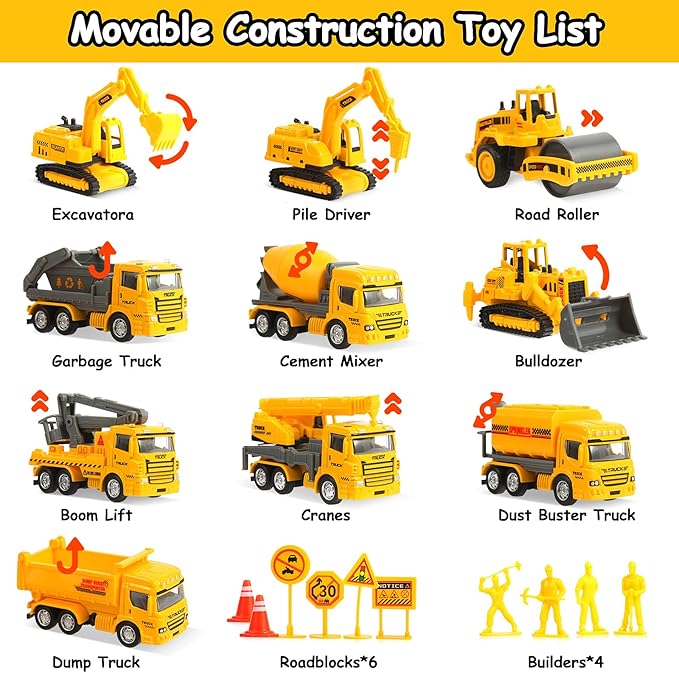 Construction Toys with Sound Books - Dig It! Dump It! Build It! Construction Board Book with 10 Buttons & 20 PCS Toys for 3+ Year Old, Great for Little Alloy Truck Lovers Kids