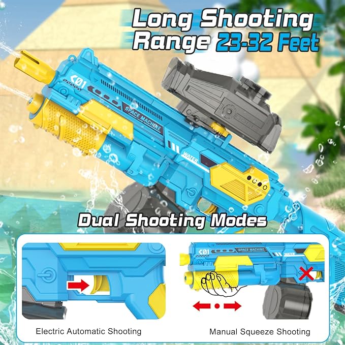 Electric Water Gun with 1350CC Large Capacity, 32FT Long Range Auto Suction Water Guns for Adults, Squirt Gun Water Blasters for Kids Adults Beach Pool Outdoor Party Water Toys Gift Blue
