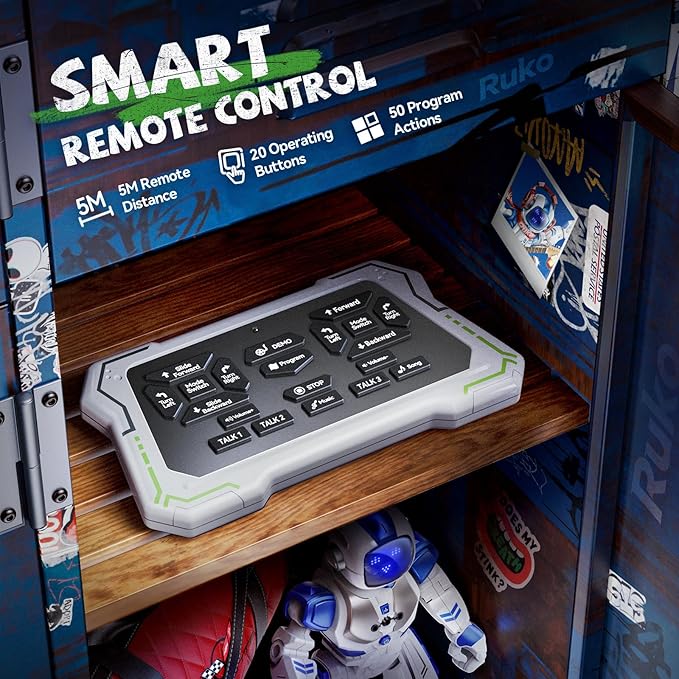 Ruko 6088 Programmable Robot with APP Control, Remote Control, Gesture Sensing Control, Rechargeable Robots Toys for Boys and Girls, Interactive Emoji LED Eyes, QA Games for 3 4 5 6 Years Kids, Blue