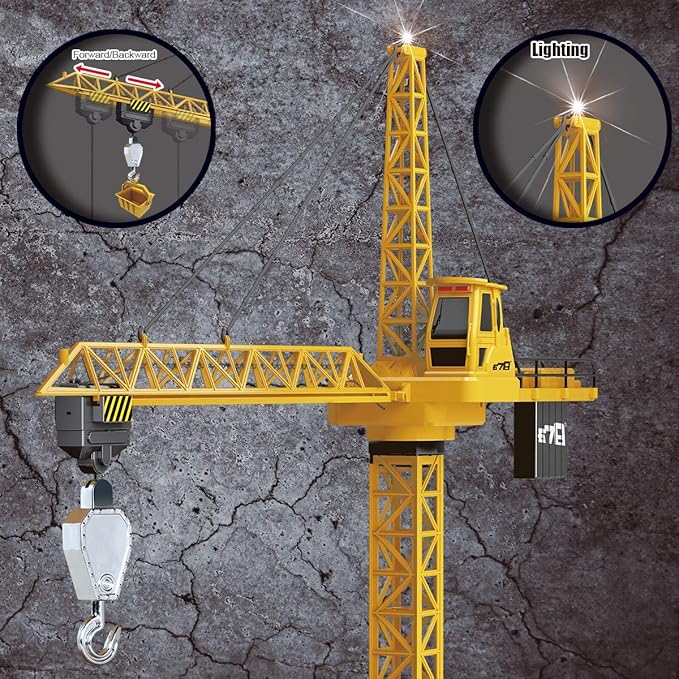 Liberty Imports 6 Channel RC Mega Tower Crane, 50.4 inch Tall 2.4GHz Remote Control Construction Site Toy 680° Rotation Lift Model with Tower Lights and Sounds for Kids