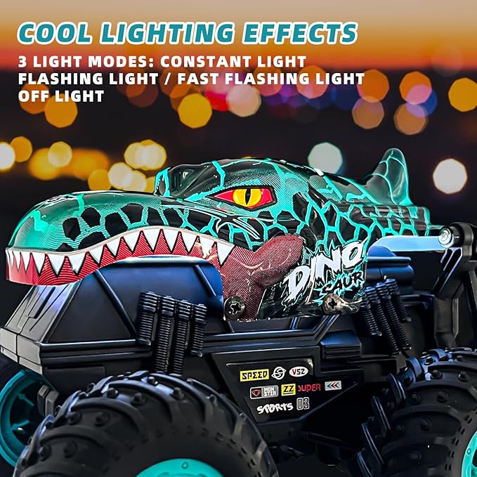 Monster Truck Toys, 2.4Ghz RC Monster Trucks for Boys, 1:20 Dinosaur RC Cars with Light & Music, Remote Control Truck with Stunt, 360° Spin, Walk Upright& Drift, Remote Control Car for Boys 4-7