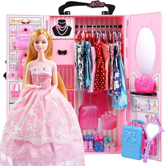 UCanaan Girl Doll and Closet Set with Doll Clothes and Accessories Items Including Fashion Dolls, Dressand Many Other Accessories (Refer Picture Shows)，Best Gitfs for Girls Christmas Birthday