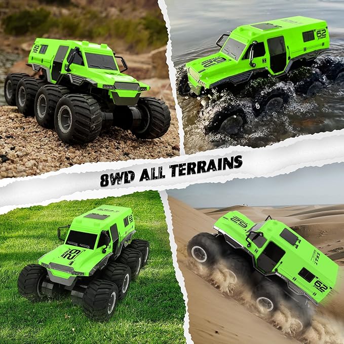 RC Trucks 8WD Offroad Waterproof,50Mins Playing Time Battery,1: 12 Large Remote Control Monster Truck for Boys Girls,Amphibious Gift Toy for Kids Age 6 7 8 9 10 11