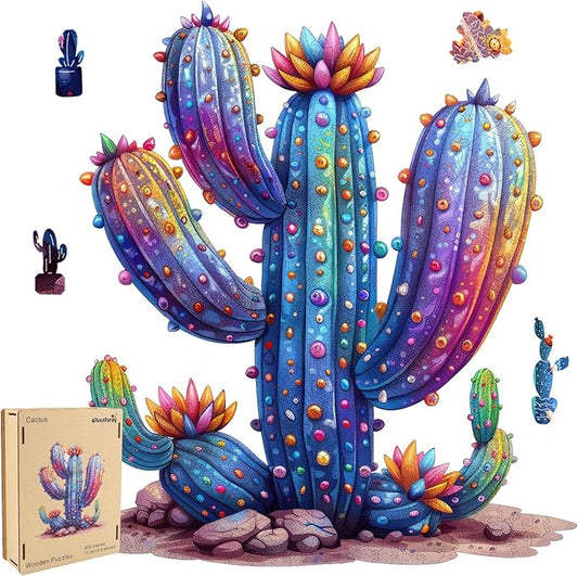 Wooden Puzzles for Adults,Cactus Wooden Jigsaw Puzzles 200pcs,11.5x12.6in,Medium,Unique Shape Adult Puzzles,Irregular Wood Puzzles Creative Gift for Adults and Kids Family Game
