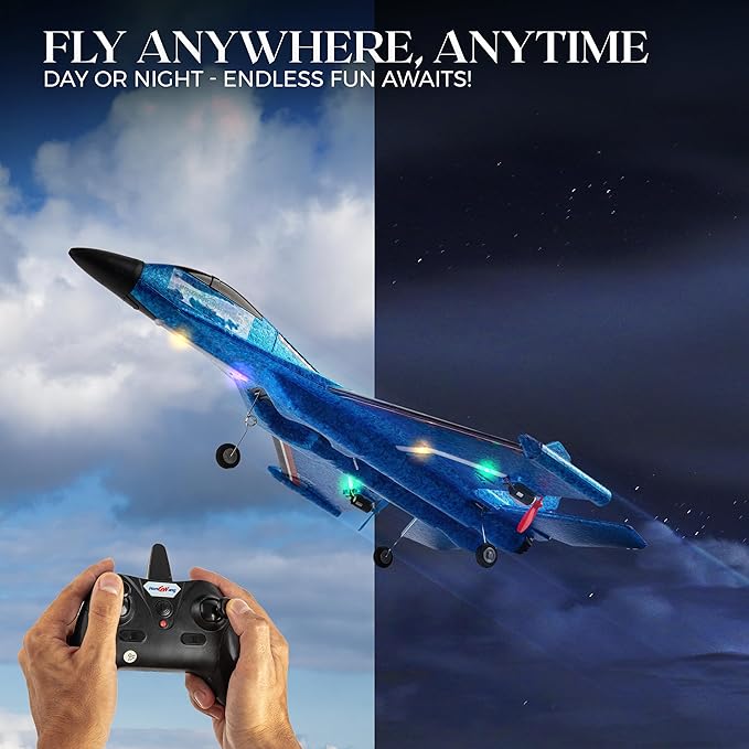 GhostXIII RC Plane - Durable RC Airplane with Shock-Absoring Peak - Long-Lasting Remote Control Airplane with 2 Batteries Included - RC Planes for Beginners with 2.4 GHz Connection