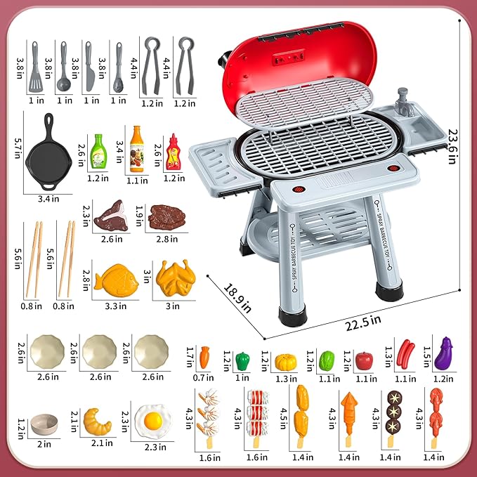 Kids Play Kitchen Toys, BBQ Grill with Smoke for Kids Ages 3 4 5 6 7, 2-Layer Barbecue Toys Play Food Set with Sound Light, Indoor Outdoor Cooking Toy for Boys Girls 3-5, Birthday Gifts