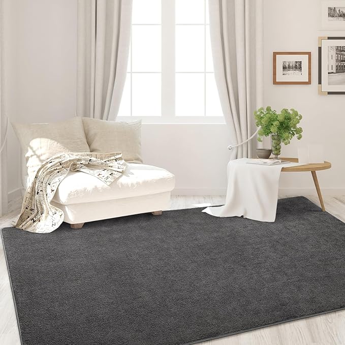 FlyDOIT Area Rugs for Bedroom Living Room, 7x10 Dark Grey Super Soft Comfy Thickened Memory-Foam Indoor Carpets, Modern Aesthetic Minimalist Carpet for Boys Girls Adults Apartment Nursery Home Décor