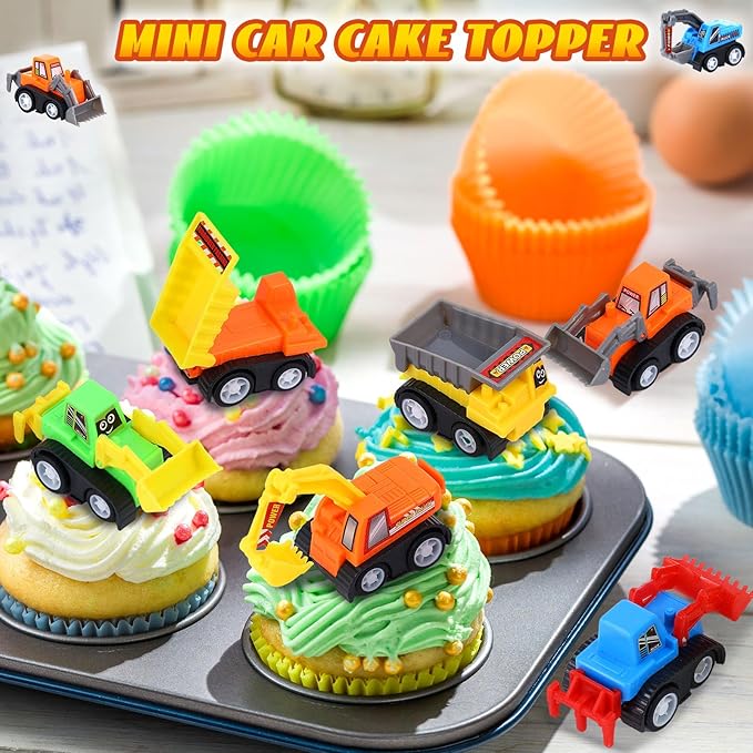 DERTE 15 Pieces Mini Construction Car Toys Small Truck Toy Kit Mini Pull Back Vehicles Excavator Truck Tractor Kids Party Favors Pinata Stuffers Easter Fillers for Kids Child Play Set Gifts