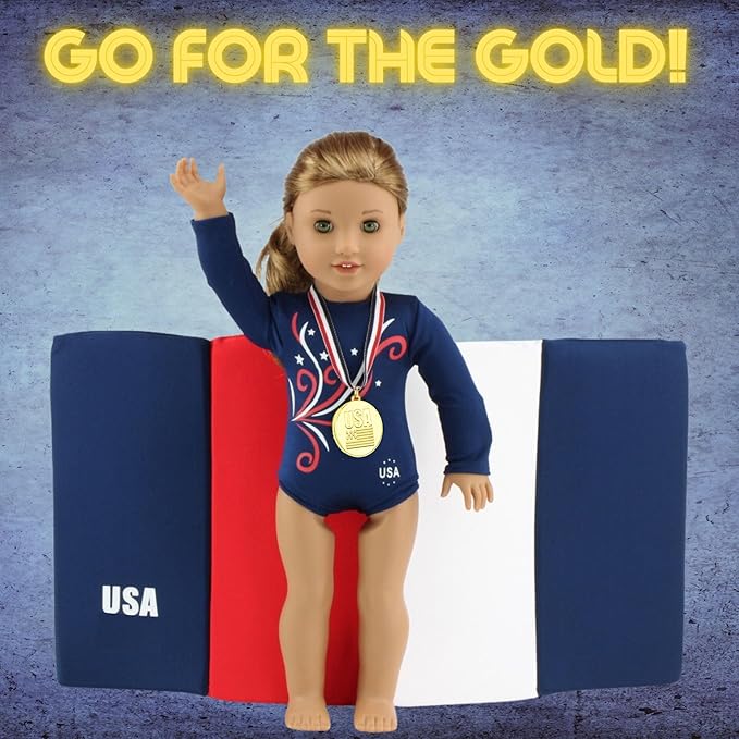 Emily Rose 18 Inch Doll Clothes 4-PC Gymnastics Sports Outfit & Accessories Set with Medal and Face Stickers - Gymnast Toy | Doll Not Included | USA Business | Compatible with 18" American Girl Dolls