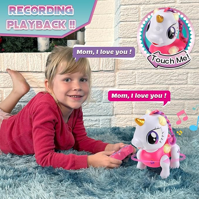PETNEY Remote Control Robot Pets Toys for Ages 5-7，Interactive Voice Control，Rechargeable & Recordable，Touch Sensing，STEM Toy Program Treats, Walking, Dancing Robot Toys for Girls (Pink)