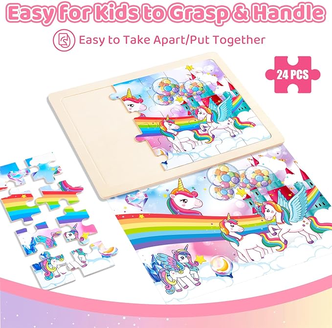 Wooden Puzzles for Kids Ages 3-6+ Unicorn Mermaid Princess Fairy 4 Pack Puzzles for Girls, 24-Piece Toddler Puzzles, Educational Preschool Birthday Christmas Easter Gifts for 3 4 5 6 Year Old Girls