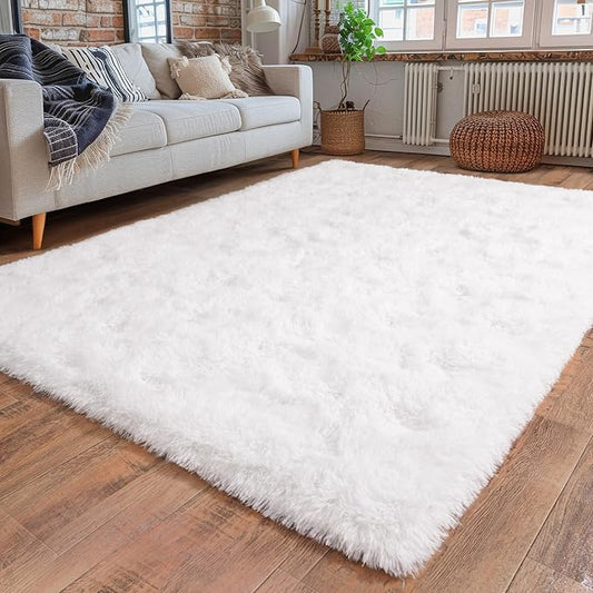 Super Fluffy Area Rug for Bedroom, Modern Shag White Area Rugs, Soft Plush Small Carpet for Kids,Girls Boys and Teens Decorations for Living Room Dorm Nursery Classroom, 4x6 Feet