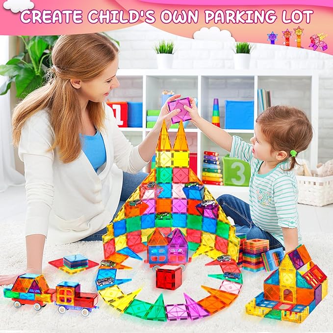 Magnetic Tiles for Kids, Magnetic Blocks Building Toys, 3D Magnet Tiles Preschool Educational Stacking STEM Toys for Toddlers Kids 3 4 5 6 7 8-12