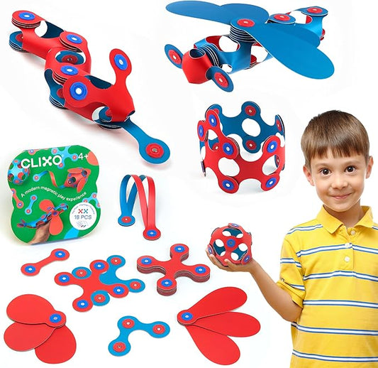 Clixo Itsy Magnetic Toy for Kids - Flexible, Durable, Imagination-Boosting Magnet Building Toy. Educational Multi-Sensory STEM Experience. Great as a Travel Game. Ages 4-99. 18 Piece Pack