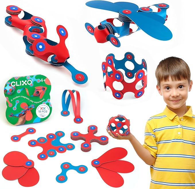 Clixo Itsy Magnetic Toy for Kids - Flexible, Durable, Imagination-Boosting Magnet Building Toy. Educational Multi-Sensory STEM Experience. Great as a Travel Game. Ages 4-99. 18 Piece Pack