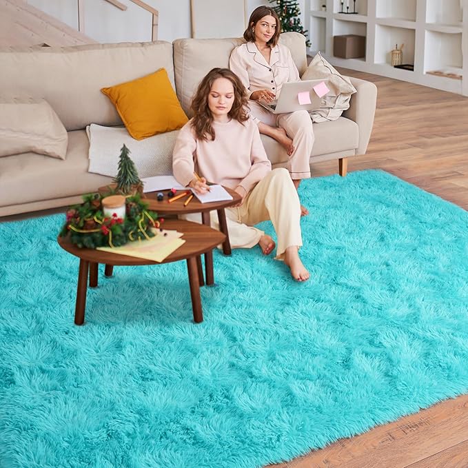 Super Fluffy Area Rug for Bedroom, Modern Shag Blue Area Rugs, Soft Plush Small Carpet for Kids,Girls Boys and Teens Decorations for Living Room Dorm Nursery Classroom, 5x7 Feet
