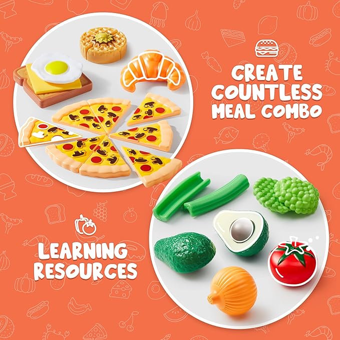 JOYIN Play Food Set 135 Pieces Play Kitchen Set for Market Educational Pretend Play, Food Playset, Kids Toddlers Toys, Kitchen Accessories Fake Food, Party Favor Christmas Stocking Stuffers