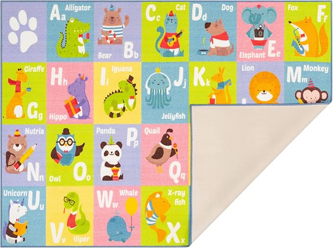 KC CUBS ABC Alphabet Animal Educational Learning & Fun Game Play Area Non Slip Boy & Girl Kids Rug Carpet for Children Bedroom, Toddler Classroom Daycare & Baby Playroom Floor Mat, Playtime Activity