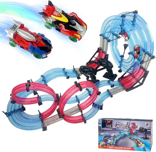 Remote Control Rail car Magnetic DIY Versatile Assembly Slot Cars Children's Competitive Race Track Toys STEM Parent-Child Boys and Girls Gifts (Competitive Two-car Version)