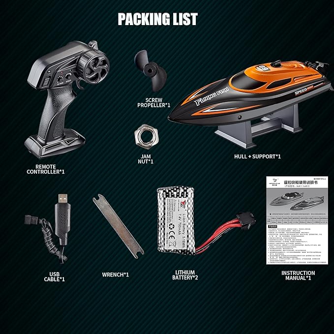 RC Boat with 2 Rechargeable Battery, 20+ MPH Fast Remote Control Boat for Pools and Lakes, 2.4G RC Boats Pool Toys for Adults and Kid (812-Orange)