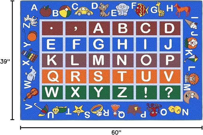 Ottomanson 3'3" x 5' Alphabet Kids Rug - Educational ABC Play Mat for Playroom, Bedroom, Daycare & Classroom - Fun & Interactive Learning Carpet - Durable & Non-Slip for High-Traffic Areas, Blue