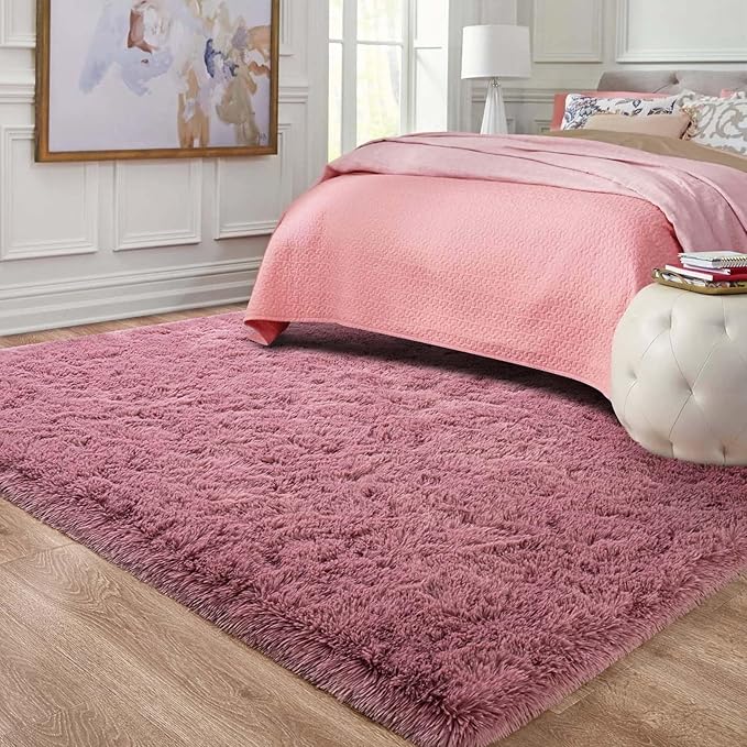 Ompaa Fluffy Rug, Super Soft Fuzzy Area Rugs for Bedroom Living Room - 6' x 9' Large Plush Furry Shag Rug - Kids Playroom Nursery Classroom Dining Room Decor Floor Carpet, Blush