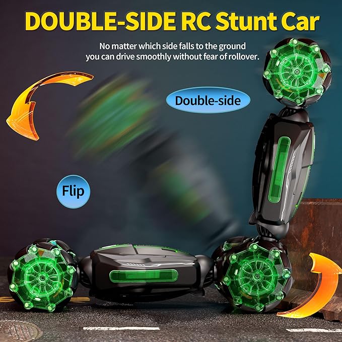 4WD Remote Control Car for Boys,2.4GHz Gesture Sensing Drift RC Cars,360°Flips Off-Road Hand Controlled RC Stunt Car with Lights Music,Toy Car Birthday Gifts for Boys Kids Age 6+ (Green