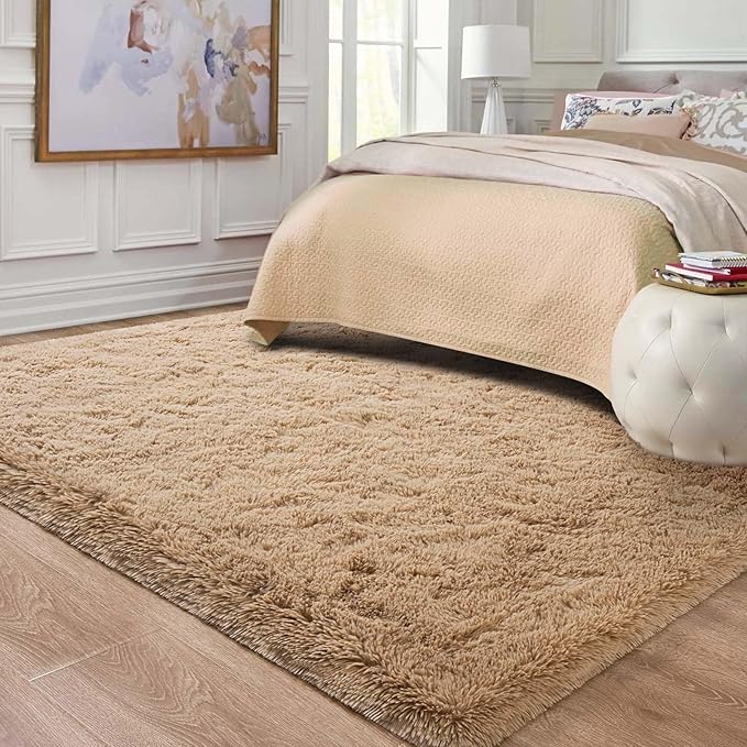 Ompaa Fluffy Rug, Super Soft Fuzzy Area Rugs for Bedroom Living Room - 3' x 5' Large Plush Furry Shag Rug - Kids Playroom Nursery Classroom Dining Room Decor Floor Carpet, Beige