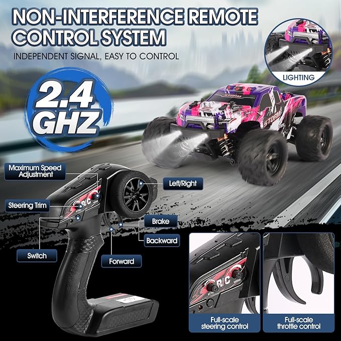 1:18 Scale RC Cars for Adults and Boys, 40KM/H Fast RC Cars 2.4Ghz Remote Control Car, 4X4 Off-Road Waterproof Monster RC Truck, Remote Control Truck with 2 Rechargeable Batteries and 2 Shells