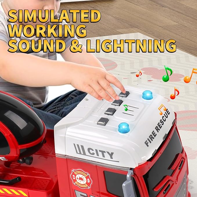 Dwi Dowellin 25.6" Semi Truck Toy with Racing Car and Helicopter for Kids Toddlers - Fire Toys,Birthday Gifts for Boy Toddler Child 2 3 4 5 6 Years Old