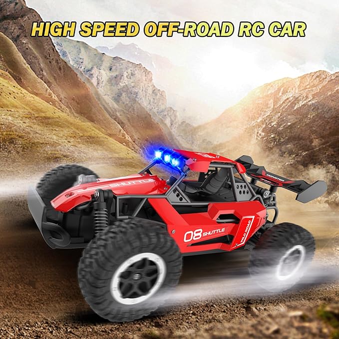 Remote Control Car for Kids 3 4 5 6 7+, 20 KM/H High-Speed RC Cars with LED Lights, 2.4GHz 2WD Monster Truck Toys, Rechargeable RC Car, Toy Cars for Girls Boys, Christmas & Birthday Gifts – Red