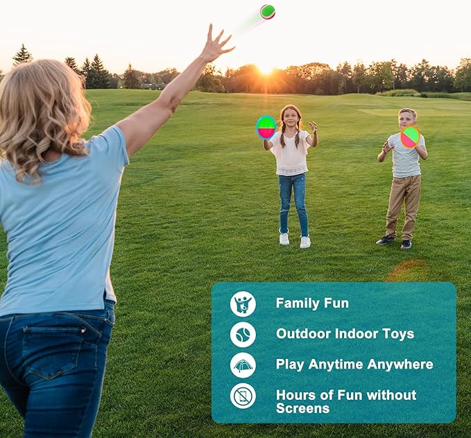 Kids Outdoor Toys - Toss and Catch Game Set, Outside Yard Camping Beach Pool Toys Games for Boys Girls 3 4 5 6 7 8 9 10 Year Old, 4 Paddles 4 Balls (Blue+Orange)