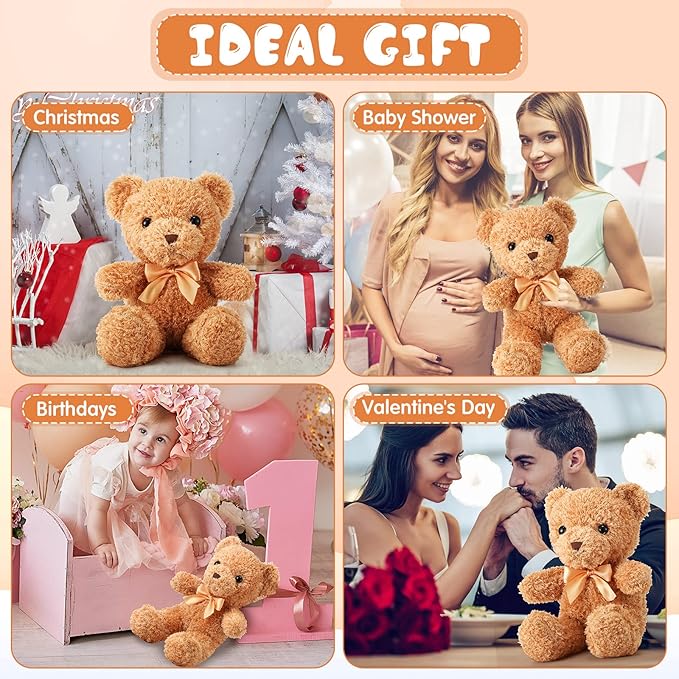 Lenwen 30 Pcs Bear Stuffed Animal Plush Bulk 12 Inch Brown Small Bear Plush Toy Cute Soft Stuffed Bears Doll for Boy Girl Cuddling and Playing Baby Shower Birthday Party Gifts