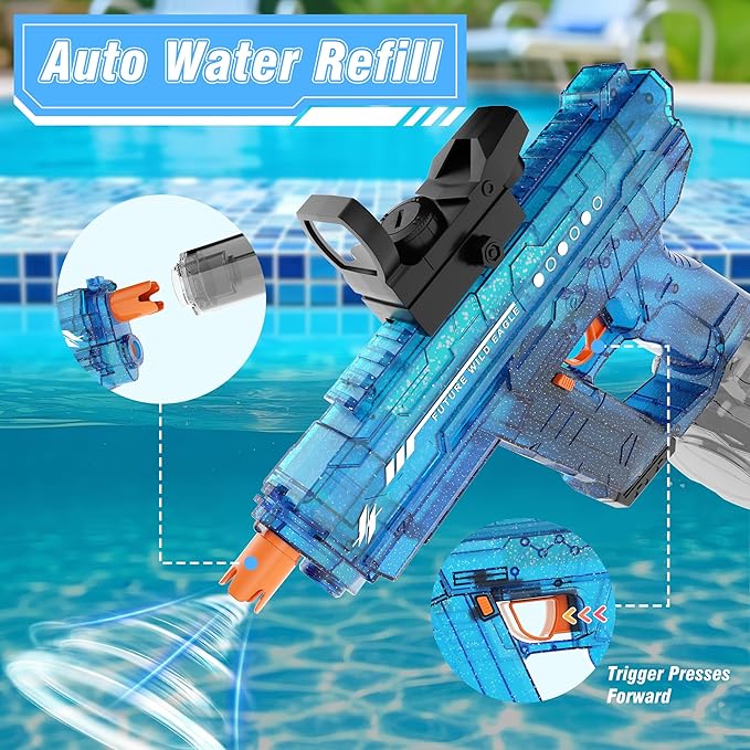 Electric Water Guns for Adults & Kids,Realistic Automatic Water Gun with 26-32 FT Long Range,800ml Large Water Tank,Splash-Resistant Design,Summer Outdoor Pool Beach Toy for Backyard Games(Blue)