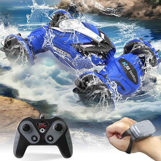 FEIMUOSI Amphibious RC Car - 4WD Gesture RC Stunt Car 2.4 GHz Transforms Waterproof Vehicle - Toys for 6-8 Year Old Boys, All Terrain Summer Beach Pool Toys for Kids Ages 5-7 6-8 8-13