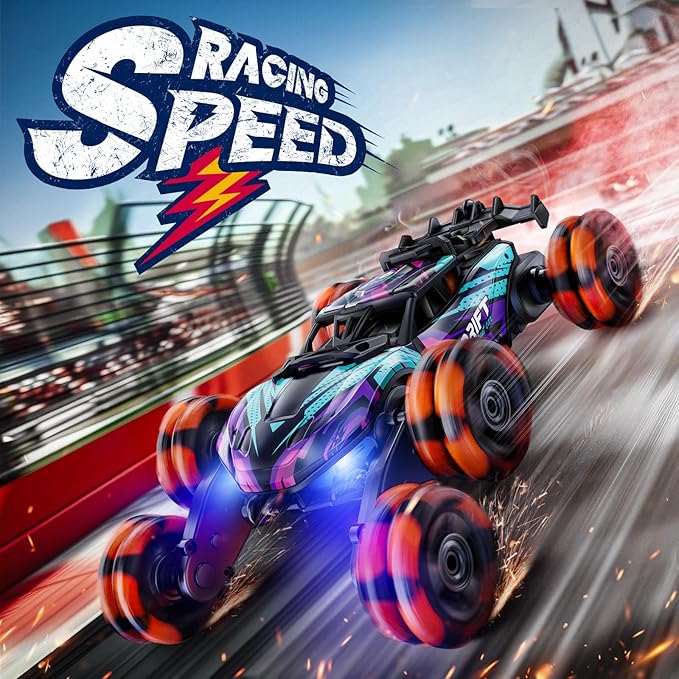 2370 Six-Wheel RC Stunt Car,6WD Cool Drift Remote Control Car,Double-Sided Driving,360° Flips Rotating,with Spray and Light Effects,Toys for Ages 8-13 Kids,Ideal Gift for Boys and Girls