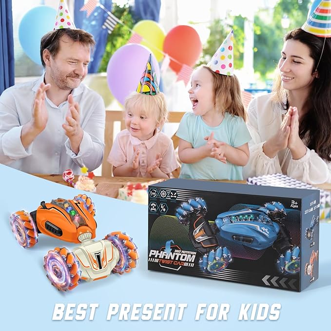 Gesture Sensing RC Car Hand Controlled Remote Control Car with Spray, 2.4Ghz All Terrain Remote Toy C-ar for Kids, Transformed Vehicle 360° Spins LED Present Speedcar for 3-12yr Boys Girls Orange