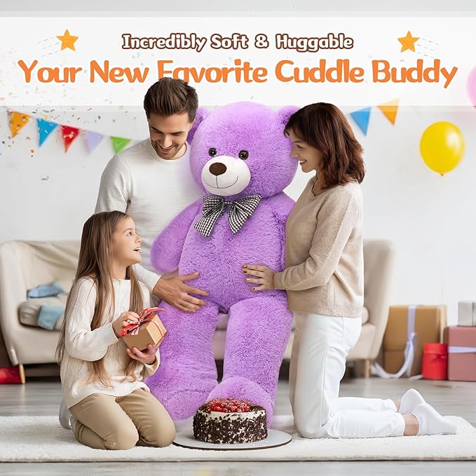 MorisMos Bow Tie Giant Teddy Bear 4 Feet, 47inch Big Teddy Bear Stuffed Animal Plush for Girlfriend, Boyfriend, Purple