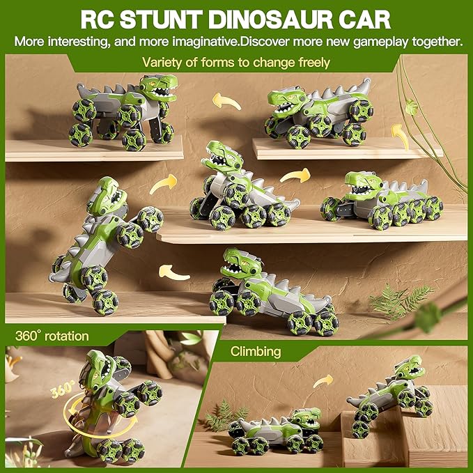 8WD Remote Control Car, 2.4GHz Remote Control Dinosaur for Boys 4-7,Suitable for Children Aged 8-12, Children's Birthday Gift Recommendation (Green)