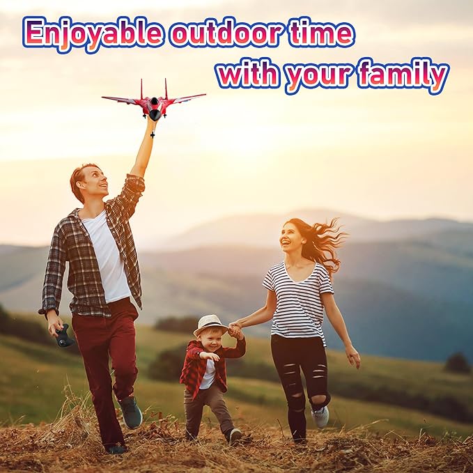 RC Plane Remote Control Glider Airplanes, 2.4 GHZ Remote Control Airplane with Auto Balance Gyro, with Light Strip, Beginner's Choice (Red)