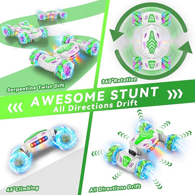 Gesture Sensing RC Stunt, Remote Control Car 360° Rotating 4WD 2.4Ghz RC Cars Transform Hand Controlled Car Toys with Light & Music, Best Gifts for Boys Age 6-7 8-12