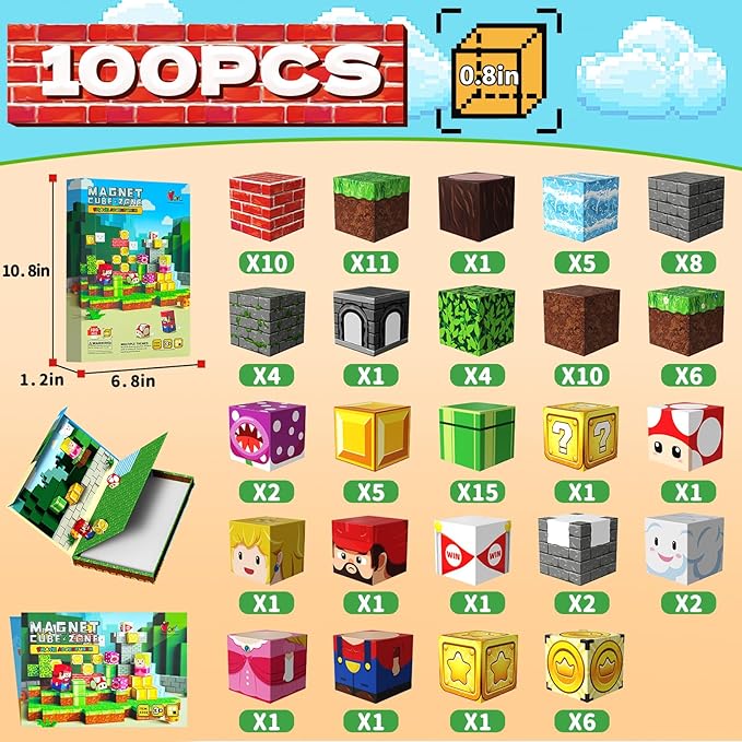 Magnetic Blocks 100PCS Magnetic Building Cubes with Multi-Functional Magnet Box Travel Set STEM Sensory Construction Toys for Boys & Girls Ages 3-5 5-7 8-12 Birthday Gifts (Brave Adventurer)