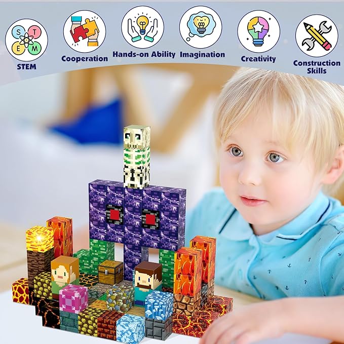 Magnetic Blocks Building Toys Set,1 inch Light Up Magnetic Building Block, 3D Sword Magnet Cubes STEM Sensory Construction Toys for Toddler 3+