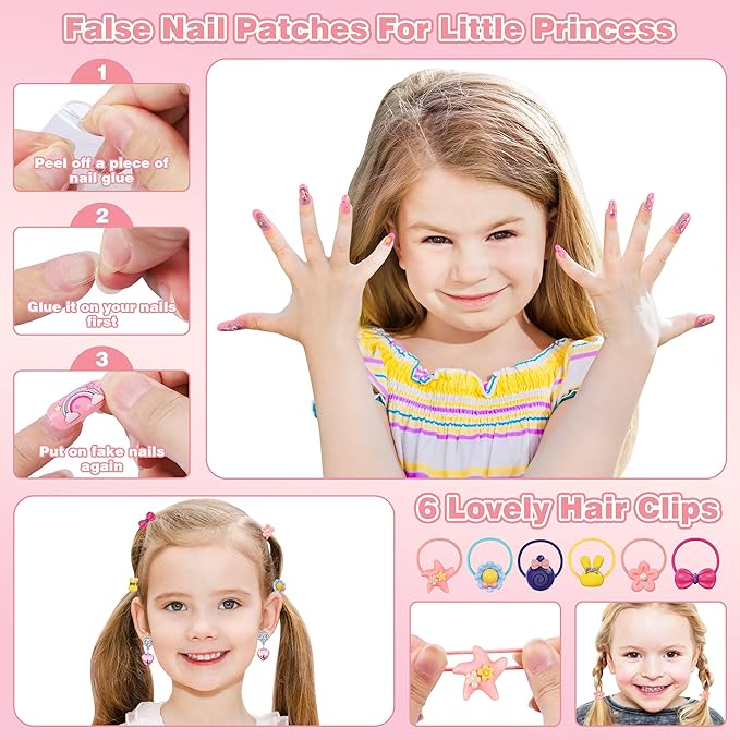99 Pcs Kids Makeup Kit for Girls, Princess Toys Real Washable Cosmetics Set with Mirror, Hair Ties, Nails, Rings, Earrings, Necklace, Perfect for 3 4 5 6 7 8 Year Old Girls Birthday