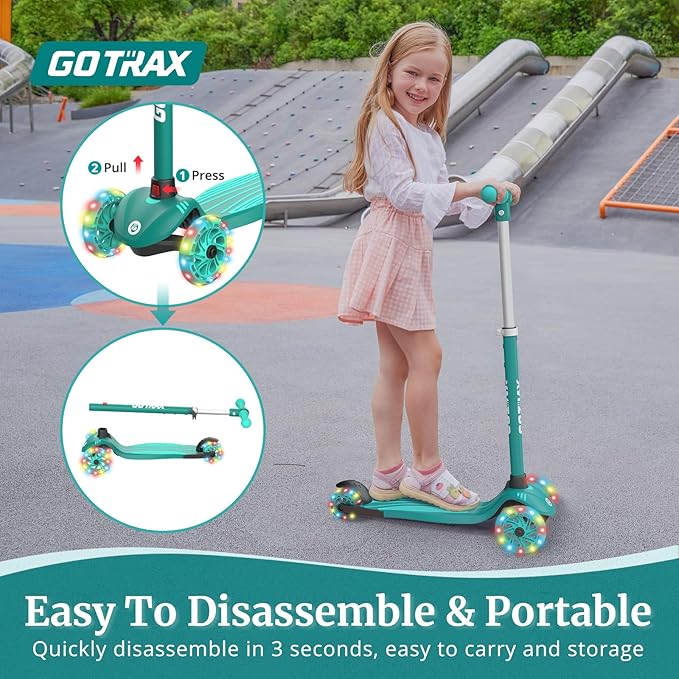 Gotrax KS1 Kids Kick Scooter, LED Lighted Wheels and 3 Adjustable Height Handlebars, Lean-to-Steer & Widen Anti-Slip Deck, 3 Wheel Scooter for Boys & Girls Ages 2-8 and up to 100 Lbs