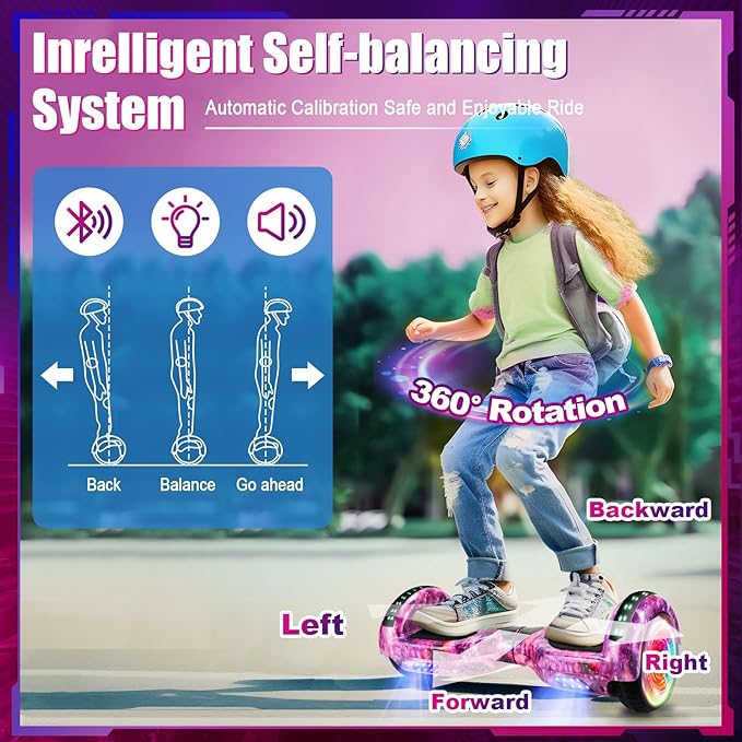 Self Balancing Scooters with Bluetooth & Corlorful LED Lights, Gifts for Kids & Adults & Girls & Boys, for All Ages